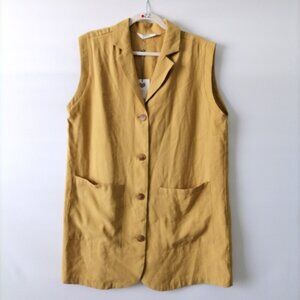 Untold Studio Womens Yellow Sleeveless Lapel Collar Button Up Top Size 12/14